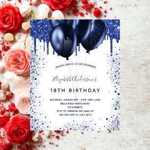 Birthday navy blue white budget invitation flyer