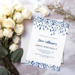 Birthday navy blue white confetti men guy invitation<br><div class="desc">A modern,  elegant and invitation.  A white background decorated with blue confetti.  Personalize and add a name and details. Blue text.</div>