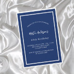 Birthday navy blue white minimalist luxury invitation<br><div class="desc">A modern,  elegant and invitation.  A navy blue background decorated with white frames.  Personalize and add a name and details. White text.</div>