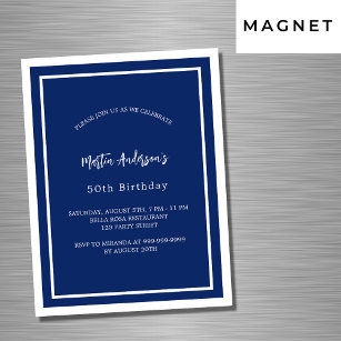Birthday navy blue white minimalist luxury magnetic invitation
