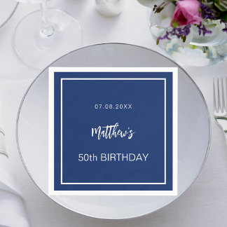 Birthday navy blue white minimalist men guy napkins
