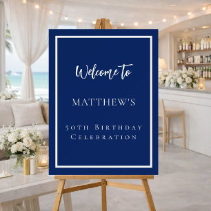 Birthday navy blue white party welcome foam board