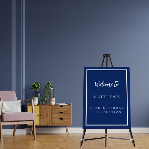 Birthday navy blue white party welcome foam board