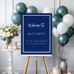 Birthday navy blue white party welcome foam board<br><div class="desc">A navy blue background and a white frame.  Personalize and add a name and age. 
Back: no design</div>