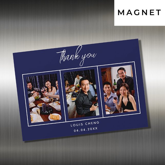 Birthday navy blue white photo guy thank you magne magnetic invitation (Creator Uploaded)