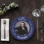 Birthday navy blue white photo man myth legend paper plates<br><div class="desc">A classic navy blue background.   Text: The Man,  The Myth,  The Legend. Personalize and add his name,  age and photo. White text.</div>