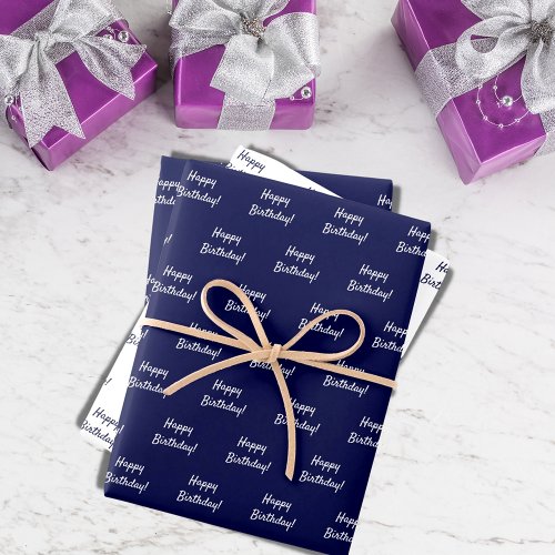 Birthday navy blue white wrapping paper sheets