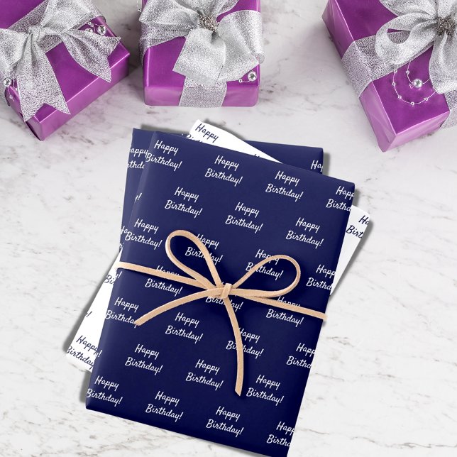 Birthday navy blue white wrapping paper sheets (Creator Uploaded)