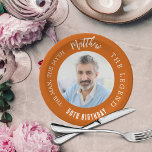 Birthday navy burnt orange photo man myth legend paper plates<br><div class="desc">A trendy burnt orange background.   Text: The Man,  The Myth,  The Legend. Personalize and add his name,  age and photo. White text.</div>