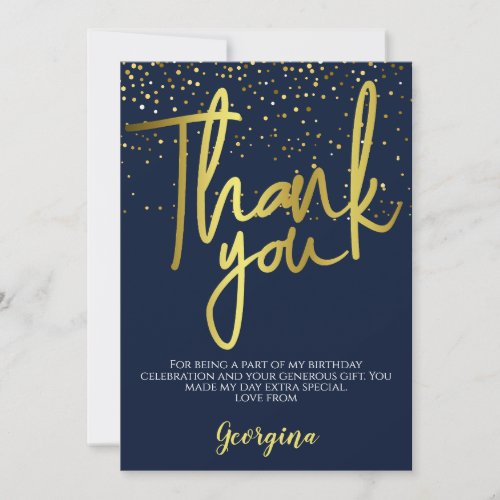 Birthday Navy Gold Typography Thank You Card
