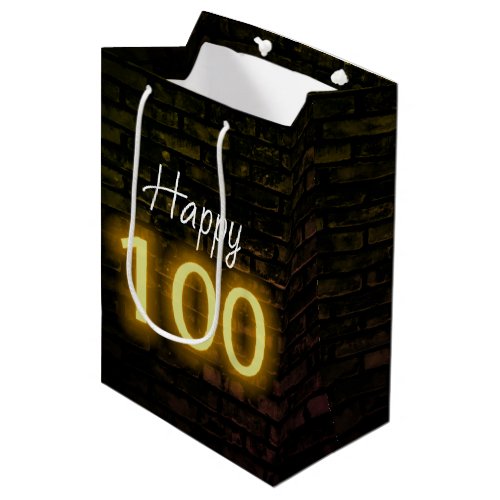 Birthday Neon 100 Sign on Brick Medium Gift Bag