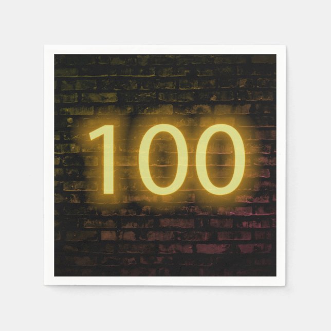 Birthday Neon 100 Sign on Brick Wall  Napkins (Front)