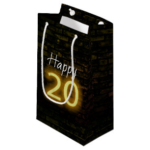 Birthday Neon 20 Sign on Brick Small Gift Bag