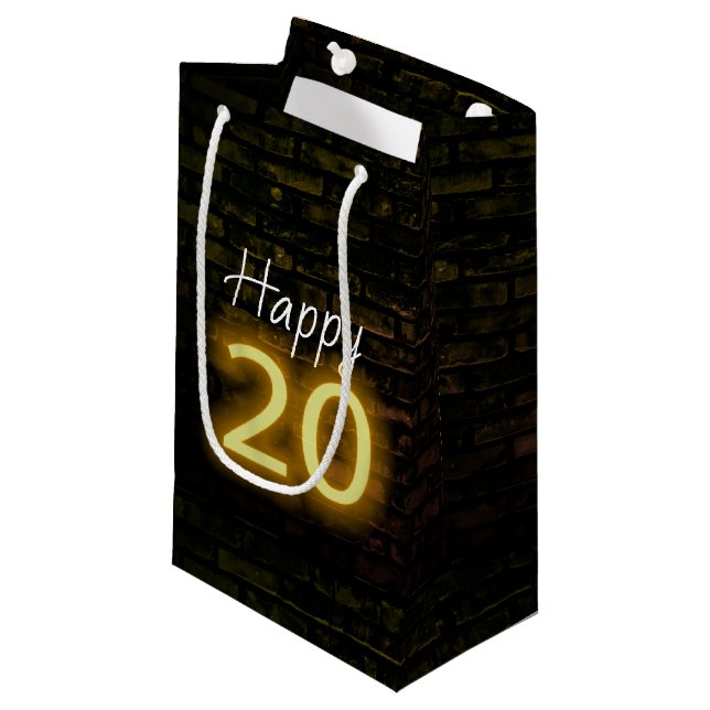 Birthday Neon 20 Sign on Brick     Small Gift Bag (Front Angled)