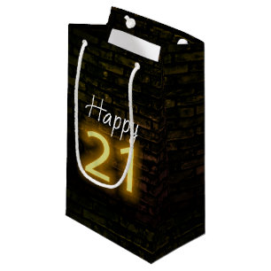 Birthday Neon 21 Sign on Brick Small Gift Bag