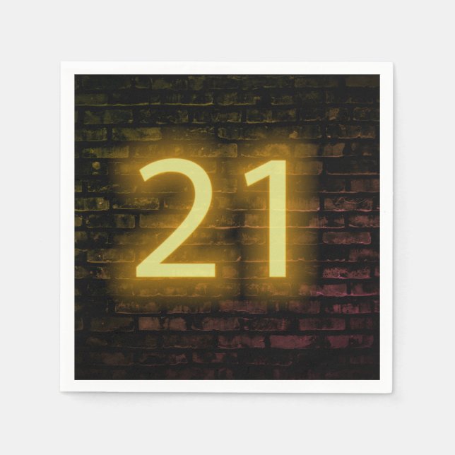 Birthday Neon 21 Sign on Brick Wall Napkins (Front)