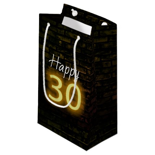 Birthday Neon 30 Sign on Brick  Small Gift Bag