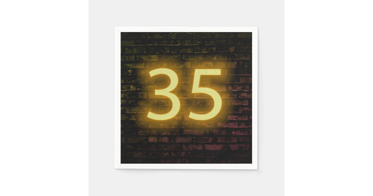 Birthday Neon 35 Sign on Brick Wall Napkins | Zazzle