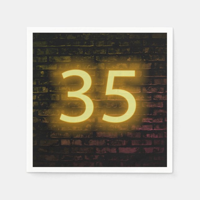 Birthday Neon 35 Sign on Brick Wall Napkins (Front)