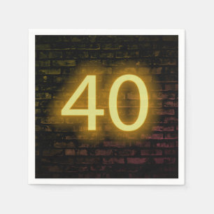 Birthday Neon 40 Sign on Brick Wall Napkins