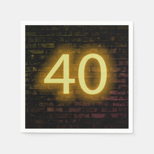 Birthday Neon 40 Sign on Brick Wall  Napkins (Front)