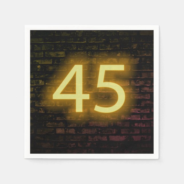 Birthday Neon 45 Sign on Brick Wall  Napkins (Front)