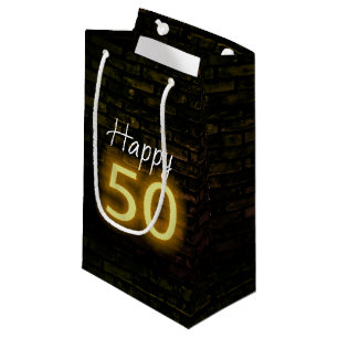 Birthday Neon 50 Sign on Brick Small Gift Bag