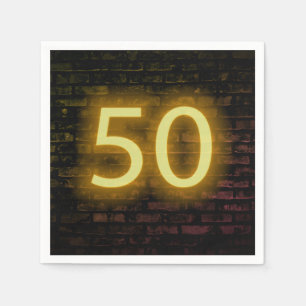 Birthday Neon 50 Sign on Brick Wall Napkins