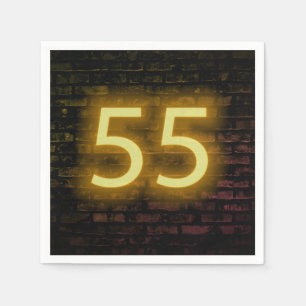 Birthday Neon 55 Sign on Brick Wall Napkins