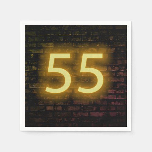 Birthday Neon 55 Sign on Brick Wall Napkins