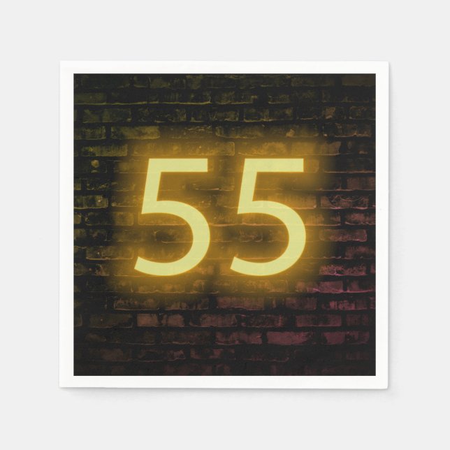 Birthday Neon 55 Sign on Brick Wall Napkins (Front)