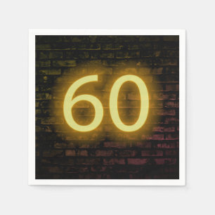 Birthday Neon 60 Sign on Brick Wall Napkins