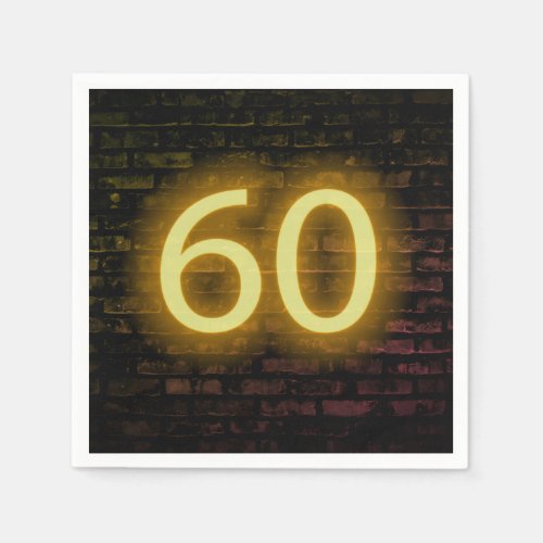 Birthday Neon 60 Sign on Brick Wall  Napkins