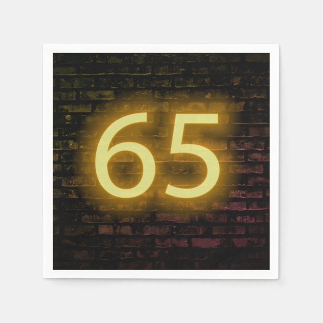 Birthday Neon 65 Sign on Brick Wall  Napkins (Front)