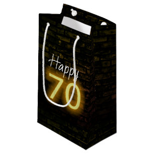 Birthday Neon 70 Sign on Brick Small Gift Bag