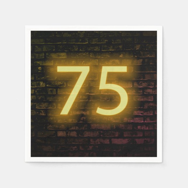Birthday Neon 75 Sign on Brick Wall Napkins (Front)