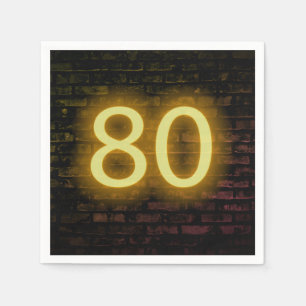 Birthday Neon 80 Sign on Brick Wall Napkins