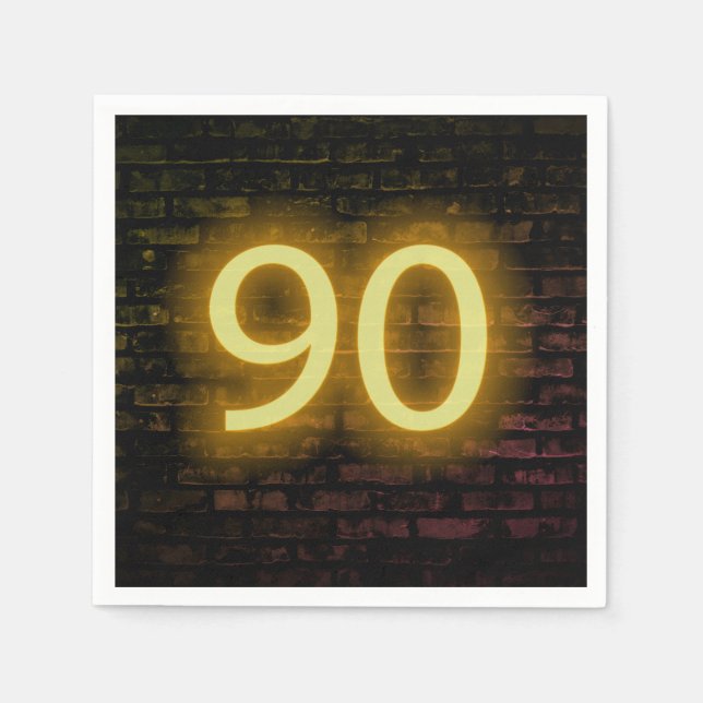 Birthday Neon 90 Sign on Brick Wall   Napkins (Front)