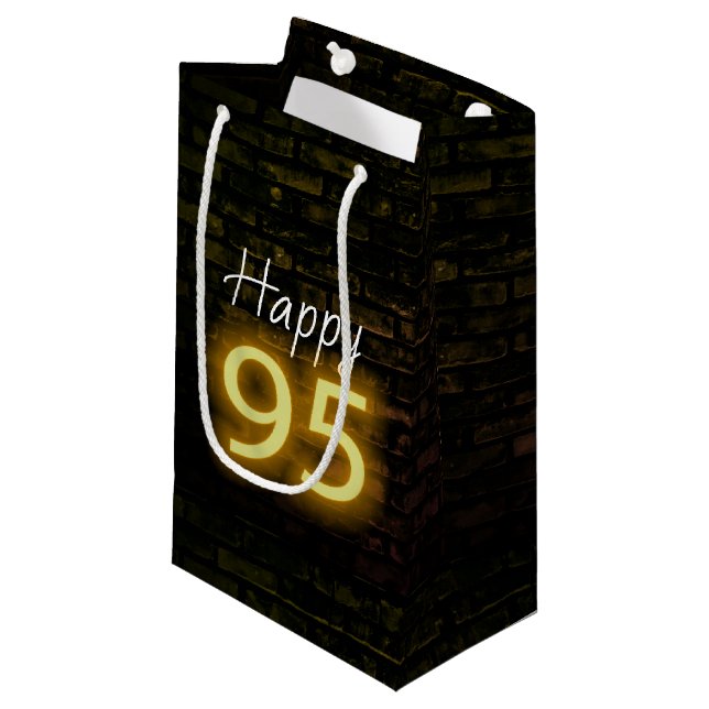 Birthday Neon 95 Sign on Brick Small Gift Bag (Front Angled)