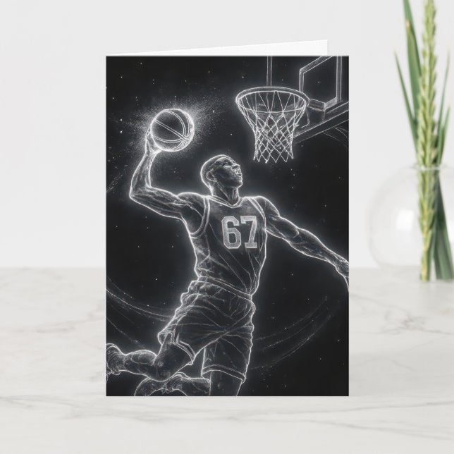 Birthday Neon Basketball Player Number 67 Card (Front)