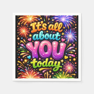 Birthday Neon Fireworks On Black Napkins