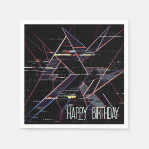 Birthday Neon Glitchcore Geometric Shapes  Napkins
