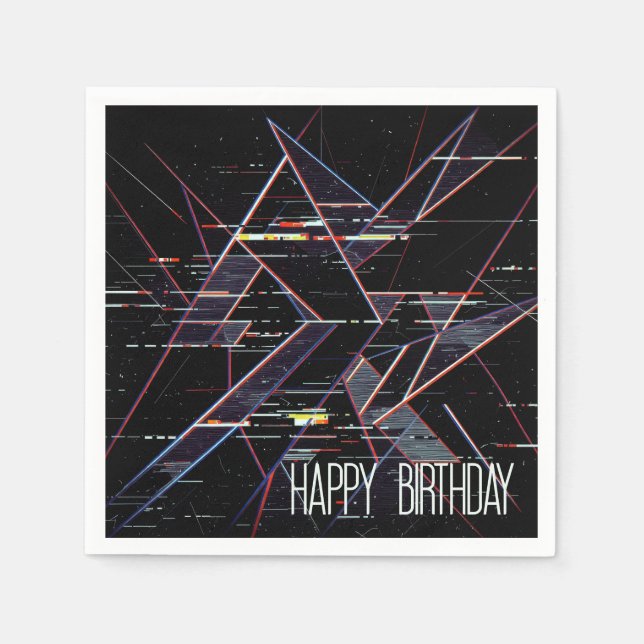 Birthday Neon Glitchcore Geometric Shapes  Napkins (Front)