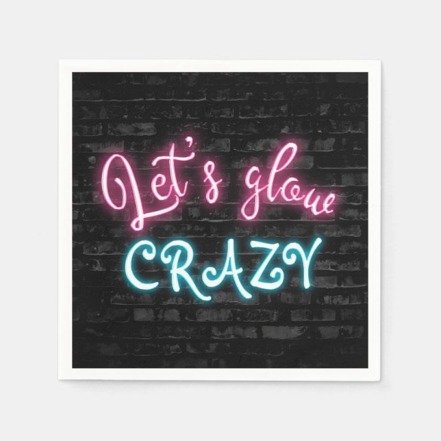 Birthday Neon Glow Sign on Brick Wall Napkins (Front)