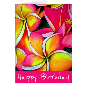 Birthday Neon pink Frangipani Plumeria Cards