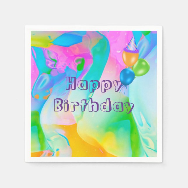 Birthday Neon Rainbow Abstract  Napkins (Front)
