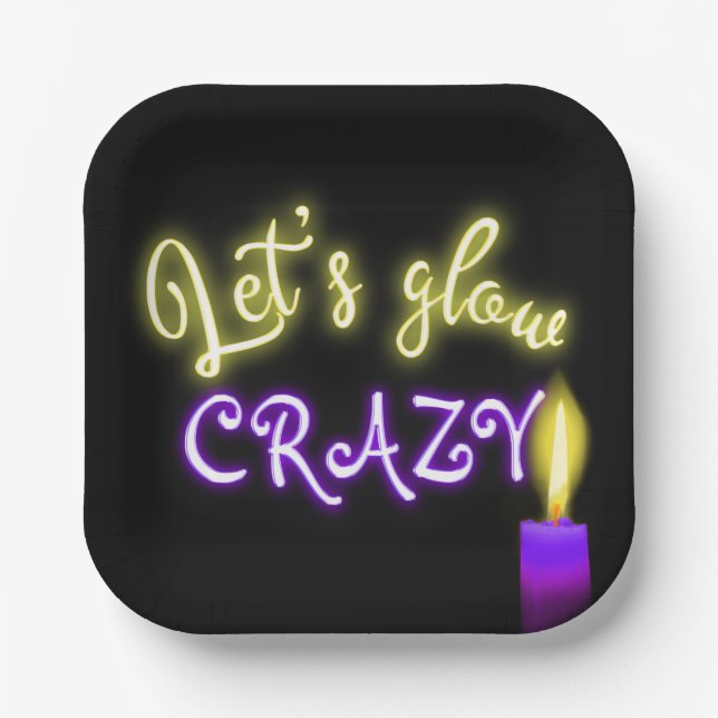 Birthday Neon Sign with Candle  Paper Plates (Front)