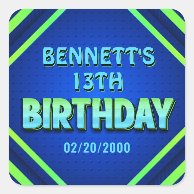 Birthday Neon Square Sticker (Front)