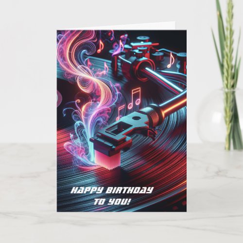 Birthday Neon Turntable With Vinyl Record Card