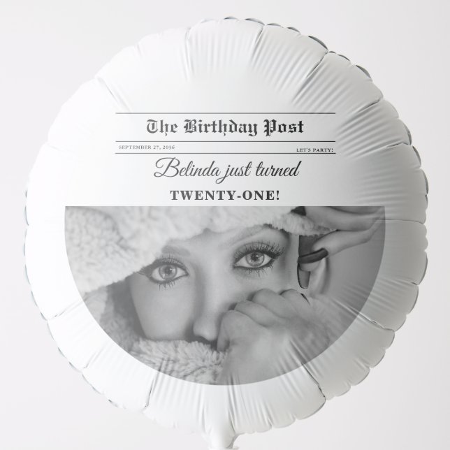Birthday Newspaper Fun Black & White Photo Balloon (Front)